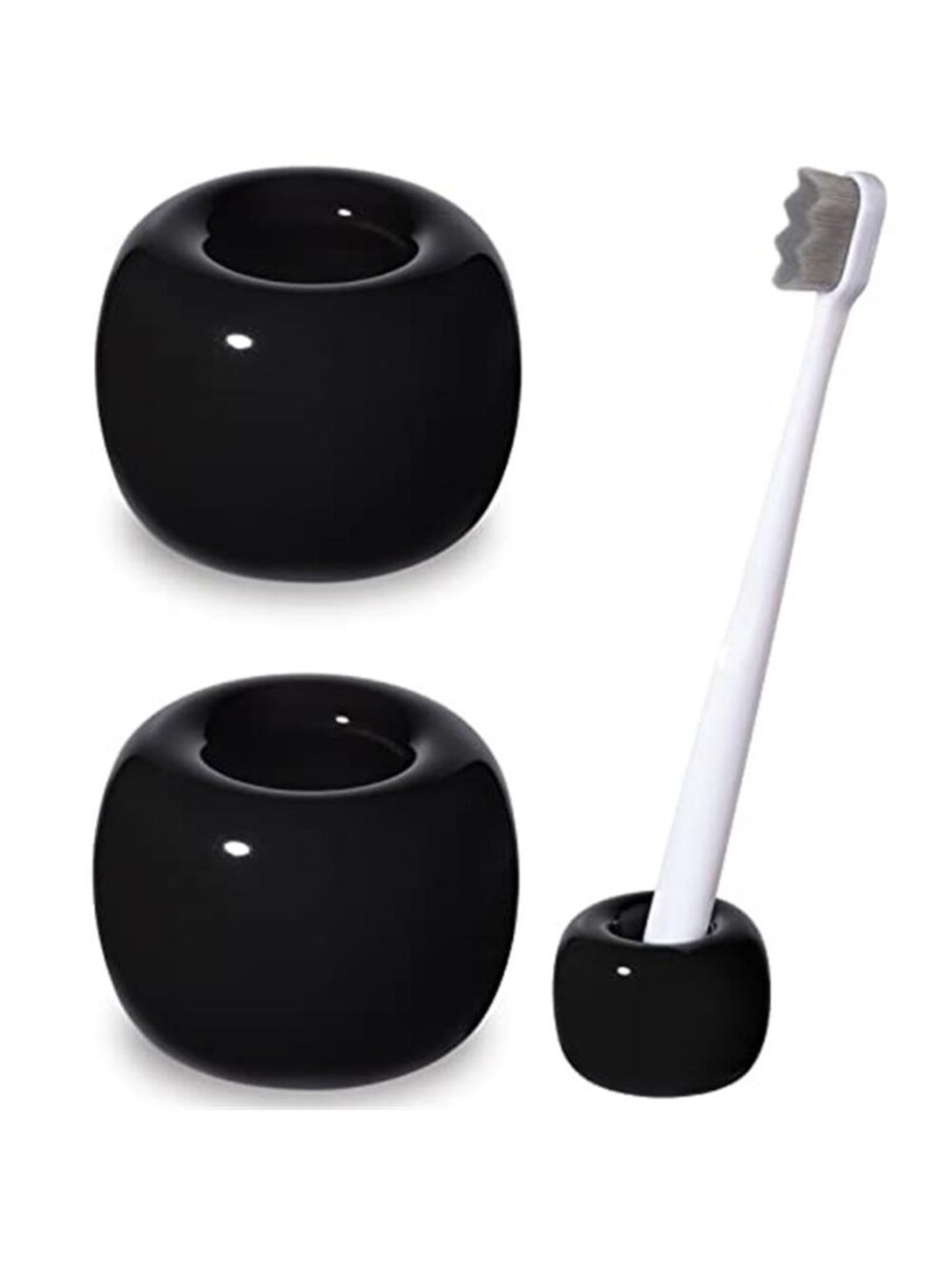 Ceramic Toothbrush Holder Set 2 Pack Bathroom Counter Organizer Minimalist Cup